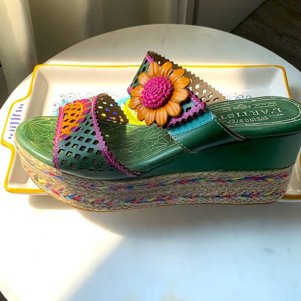 Spring Step Green and Orange Sandals - Picture 3 of 7